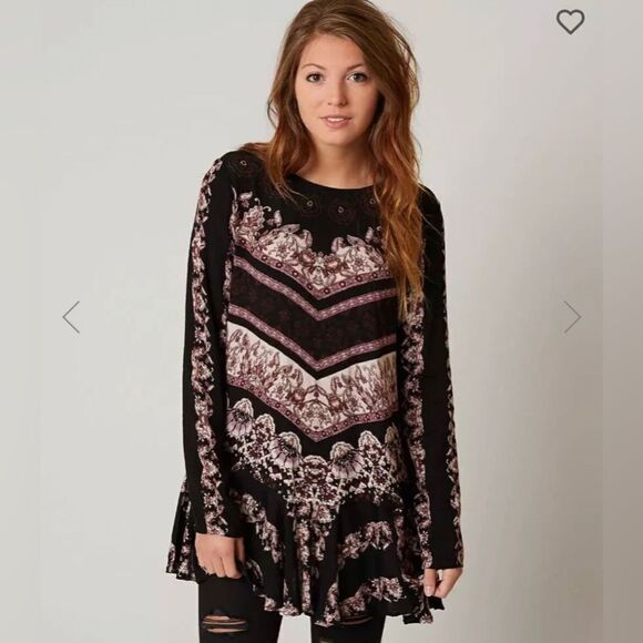 Free people smooth talker tunic top xs black purple whimsigoth bohemian - Picture 1 of 10